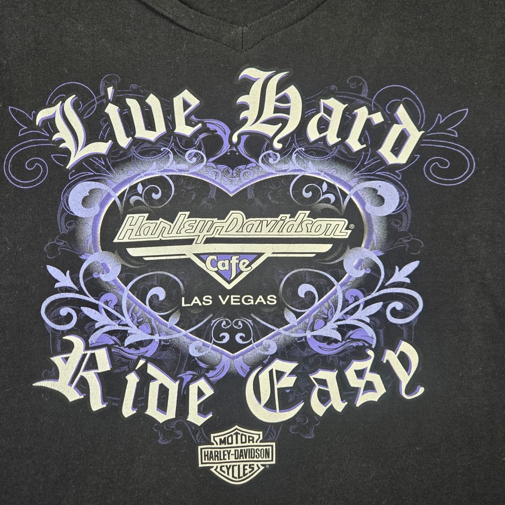 Harley Davidson Graphic T-Shirt Women L Black Live Hard Ride Easy Tee (T4) - Picture 5 of 8